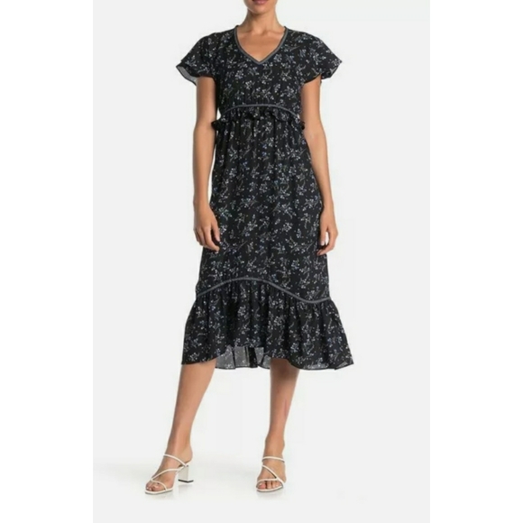 Max Studio black/blue floral pattern midi dress - Picture 4 of 8